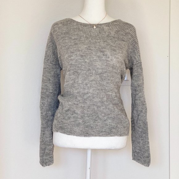 SEZANE Casie Lace Up Alpaca Jumper Sweater in Mid Grey - Picture 3 of 10
